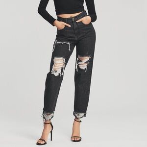 Retrofete Maggie Distessed Black Straight Leg Jeans Sz 29